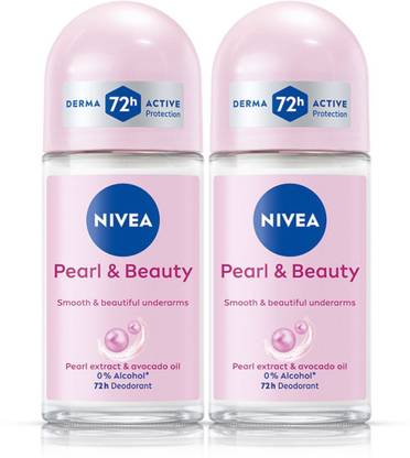 NIVEA Pearl and Beauty Roll On for Smooth Underarms, 0% Alcohol, 72h Active Protection Deodorant Roll-on  -  For Women