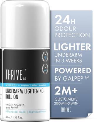 ThriveCo Underarm Lightening Roll-On | Aqua Bleu Fragrance | 5%AHA BHA | 48H Odor Control Deodorant Roll-on - For Men & Women  (40 ml)