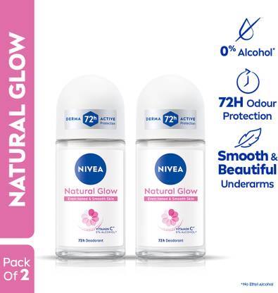 NIVEA Natural Glow, Even Tone & Smooth Skin, with Vitamin C & 0% Alcohol Deodorant Roll-on - For Women