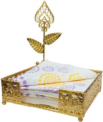Wanzhow 1 Compartments Metal Napkin Holder Tissue Paper Stand,|Square Golden Tissue Holder