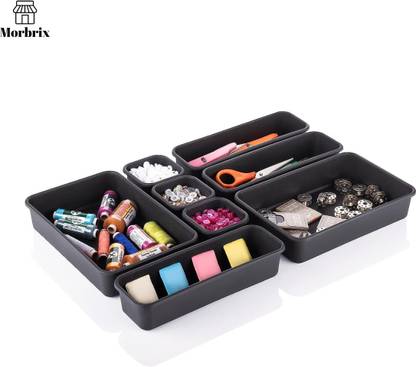 Morbrix 8 Compartments Drawer Organizer Interlock Tray Set For Cutlery, Stationery, Home, kitchen, Bathroom Storage Organizer Tray, Desk Drawer Organizer Tray