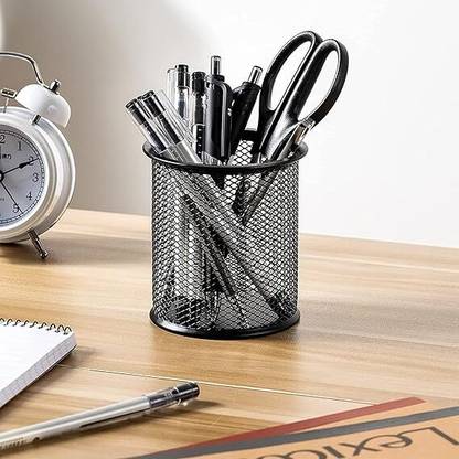 DALUCI 1 Compartments Metal Round Mesh Pen Stand Pencil Holder Metal Mesh Stationary Table Desk Organizer for Home Office Supplies