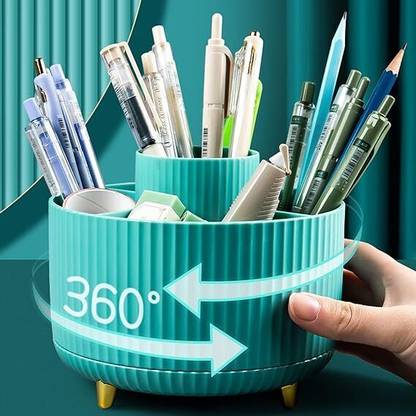 Tap2kaart 5 Compartments Plastic 360° Rotating Multipurpose Storage Desk Organizer Pen Stand