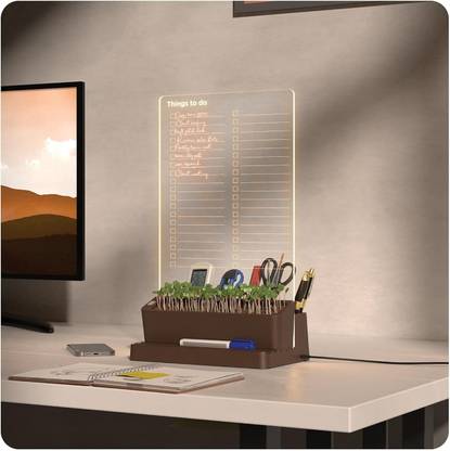 everyday organisers 3 Compartments ABS Body, Acralyic transperent sheet Daily Planner & Desk Organiser Led Writing Pad Phone Stand (TM Thingstodo)
