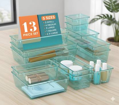 TENIDO 13 Compartments Plastic Drawer organizers, Dressing Table Organizer, Make up Organizer