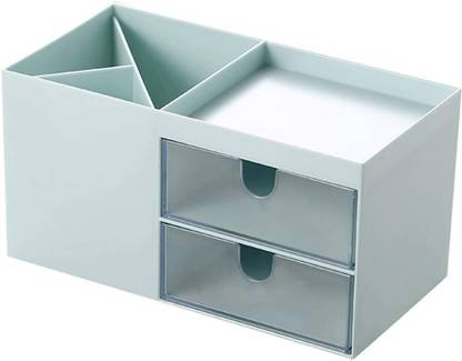 DITCAFOS 5 Compartments Plastic Desktop Storage Organizer Pen Holder for Desk Cute Pencil Holder with 2 Drawer