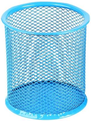 FRKB 1 Compartments Metal Blue Round Mesh Pen Stand Pencil Holder