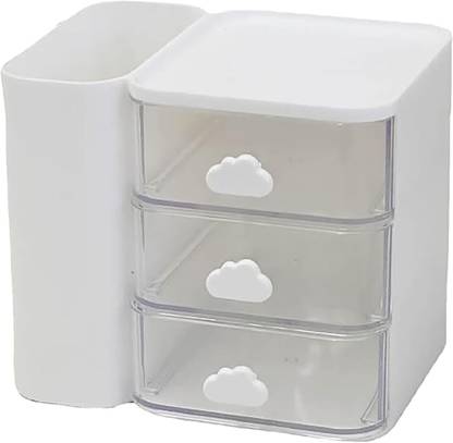 HOUSE OF QUIRK 4 Compartments Plastic Drawer Storage Box, Plastic Multi-Layer Small Storage Box-11.5x13.4x10 Cm