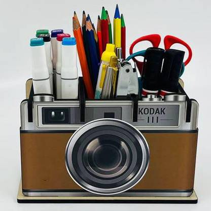 IT2M 4 Compartments WOOD Designer Vintage Camera Wooden Desk Organizer for Study and Office Table