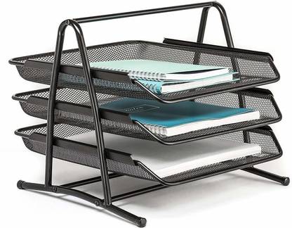 ADDCART 3 Compartments Metal File Rack Desk Organizer Mesh Document Tray Letter Tray Stand