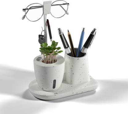 everyday organisers 1 Compartments ABS Pen Stand For Study Table with Self Watering Plant Pot Glasses & Mobile Holder