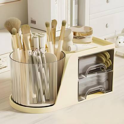 AshandRoh Makeup Organizer with Drawers, Desktop Stationery Storage Box with Rotating Multifunctional Desk Accessories Tidy Caddy for Dresser Table Vanity Box