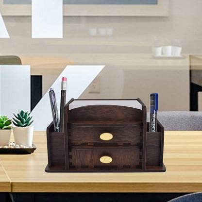hvk enterprise 4 Compartments wooden office table pen stand