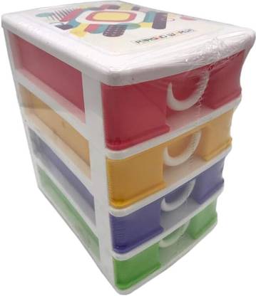 UNmee 4 Compartments Plastic Stylish Lock it 4 Tier Small Storage Drawer Set of 1
