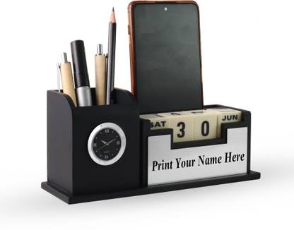 Shivom Crafts 2 कम्पार्टमेंट लकड़ी का पेन स्टैंड मल्टीपरपज़ उपयोगा के साथ