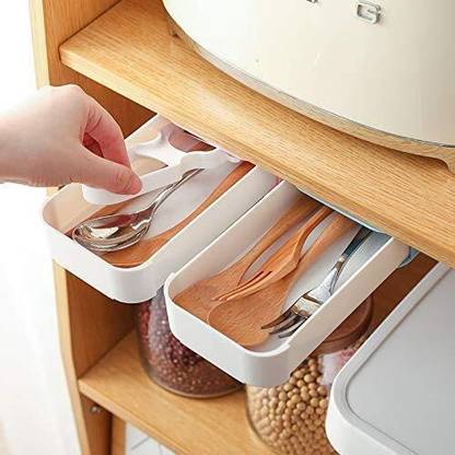 Spatlus 1 Compartments Plastic Mini Desk Organizer Drawer Storage Tray Box ,Self-Stick Pop-Up Hanging Drawer