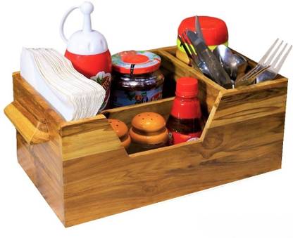 TEAKWOODKART 5 Compartments WOODEN DINING TABLE ORGANIZER