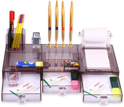 RASPER 6 Compartments High Class Acrylic Desk Organizer Office Table Top Stationery Organizer Planner Pen Stand Desk Organizer For Office Table
