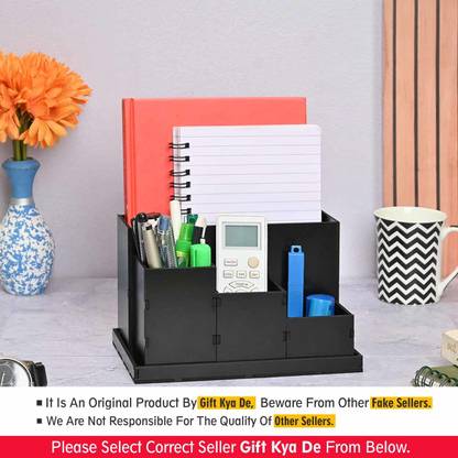 GIFT KYA DE 4 Compartments MDF Desk Organizer | Storage Box | Remote & Pen Stand | Office Stationary Stand