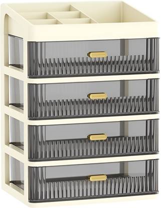 KREPS 4 Drawer Makeup Brush,Jewelry,Skincare Vanity Display Organizer Plastic Free Standing Cabinet