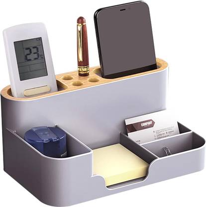 NowExp 10 Compartments Plastic, Wooden cap Desk Organizer Stationary Storage Holders Pen-Pencil Table Desk Stand