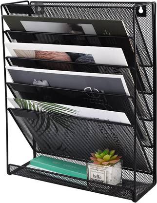 4tens 6 Compartments Metal Wall File Holder Organiser Mesh Wall Mounted Magazine Paper Storage Rack