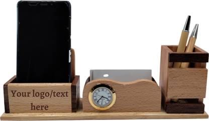 kalanidhi gifts 3 Compartments wooden Customized Pen Stand with Name and Logo engraved