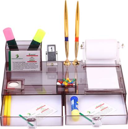 RASPER 6 Compartments Multipurpose Office Pen Stand With Drawers Table Top Organizer For Study Table Desk Organizer With Paper Roll