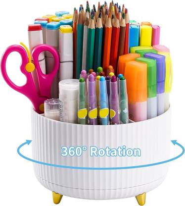 INKULTURE 5 Compartments Plastic 360° Degree Rotating Multipurpose Desk Organiser For Pen, Mobile,Remote