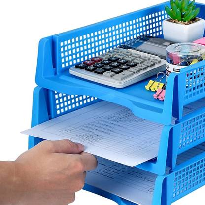 Cpixen 3 Compartments Plastic Stackable Paper Bins Plastic Letter Organizer Tray Document Paper Tray