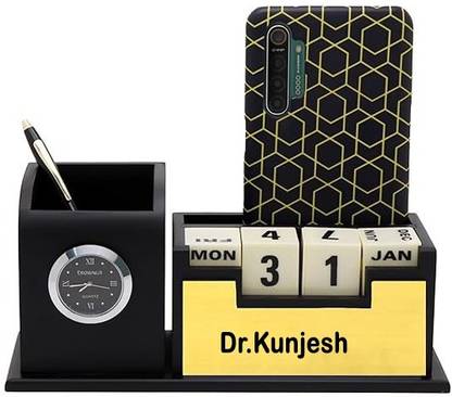 SY Gifts 3 कम्पार्टमेंट लकड़ी का पेन स्टैंड