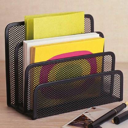KERFORA 3-Compartment Black Mesh Metal Office Storage Iron Wall Shelf