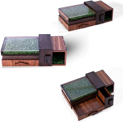 GOLKIPAR 2 Compartments Wooden Drawer Storage Box