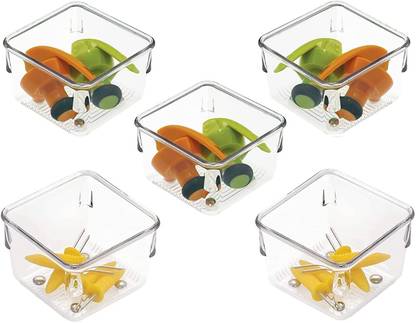 Zeinwap 4 Compartments Plastic, Acrylic Small Square Drawer Tray