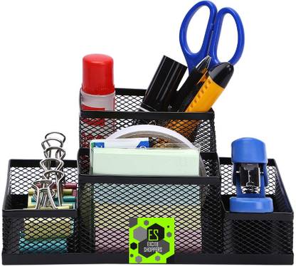 Excite Shoppers 4 Compartments Metal Quality Desk Organizer Pen Stand, Pen Holder, Stationery Item, Gift Item etc