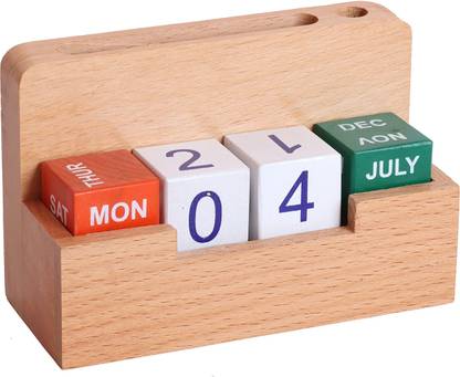Prizma 3 Compartments Wood Table Top Calendar
