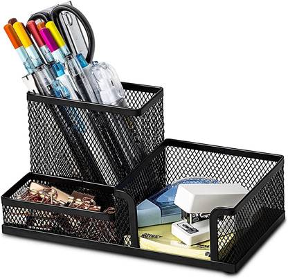 Excite Shoppers 3 Compartments Metal Quality Mesh Desk Organizer Pen Stand for office and student