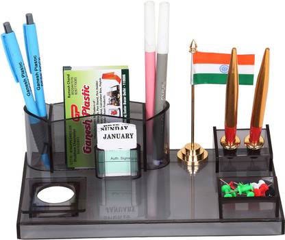 DeskDock 5 Compartments Acrylic Executive Pen Stand & Pen Holder & Mobile Holder For Office desk Table and Home Table