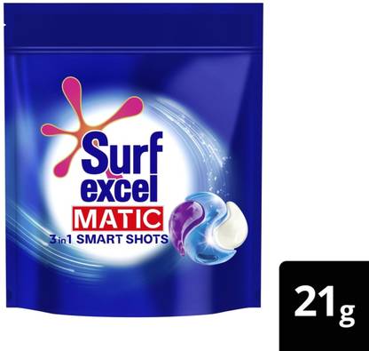 Surf excel 3 in 1 Smart Shots | Pack of 17 for Front Load & Top Load Washing Machines Regular Detergent Pod