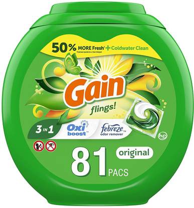 GAIN Flings Original Laundry Detergent Pacs, 81 Count Regular Detergent Pod