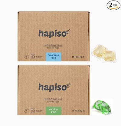 hapiso Combo Offer (Pack of 2-15x2) Morning Dew & Fragrance Free None Detergent Pod