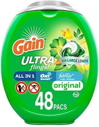 GAIN Ultra Flings Liquid Laundry Detergent Pacs Designed For Large Loads, Original Regular Detergent Pod