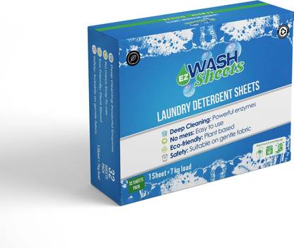 Ezwash Laundry Detergent Sheets, 1 Sheet per 7kg Load, Deep Cleaning Formula None Detergent Pod