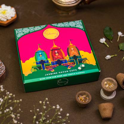 Gulessence Jasmine Havan Cups Cow Dung & Temple Flower (Box Contains 15 havan Cups)