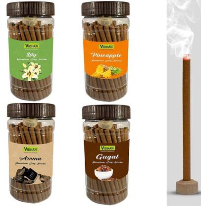 vidhan Pooja Dhoop Sticks best Combo Jar 100Gm x4 ( 400 gram) No Bamboo | No Charcoal Guggul, Lily, Blossom, Fruit Dhoop