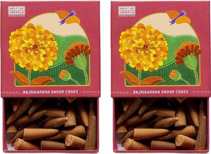 Help us Green Natural Dhoop Cones Rajnigandha Fragrance - 80 Cones Dhoop