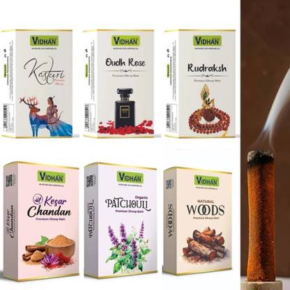 vidhan Premium Flora Wet Dhoop 6 Natural Fragrances (Pack of 6, 110g Each) Floral Dhoop