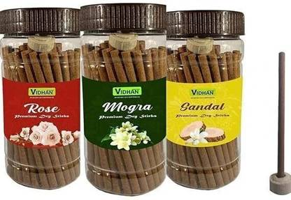 vidhan Dhoop Sticks Premium Jar 3x100Gm | No Bamboo| Dhoop Stick | ROSE MOGRA SANDAL Rose, Sandal, Jasmine Dhoop