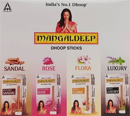 MANGALDEEP Dry Dhoop Combo pack - Sandal, Rose, Luxury & Flora Dhoop Sticks Floral, Rose, Sandal Dhoop
