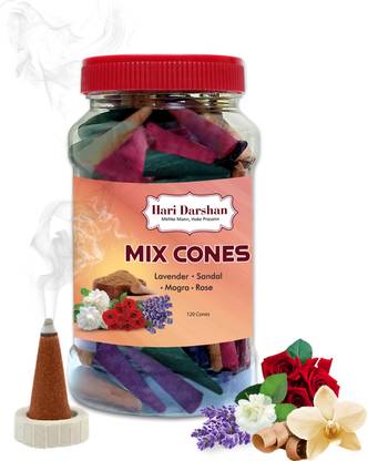 Hari Darshan Mix Cones|Dry Sticks|Mogra Sandal, Rose, Lavender, Jasmine Dhoop